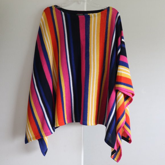 Ralph Lauren Poncho Sweater L XL Striped Cotton Linen Multi-Color New - Picture 1 of 5